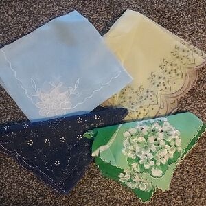 Vintage Set of Four Floral Handkerchiefs